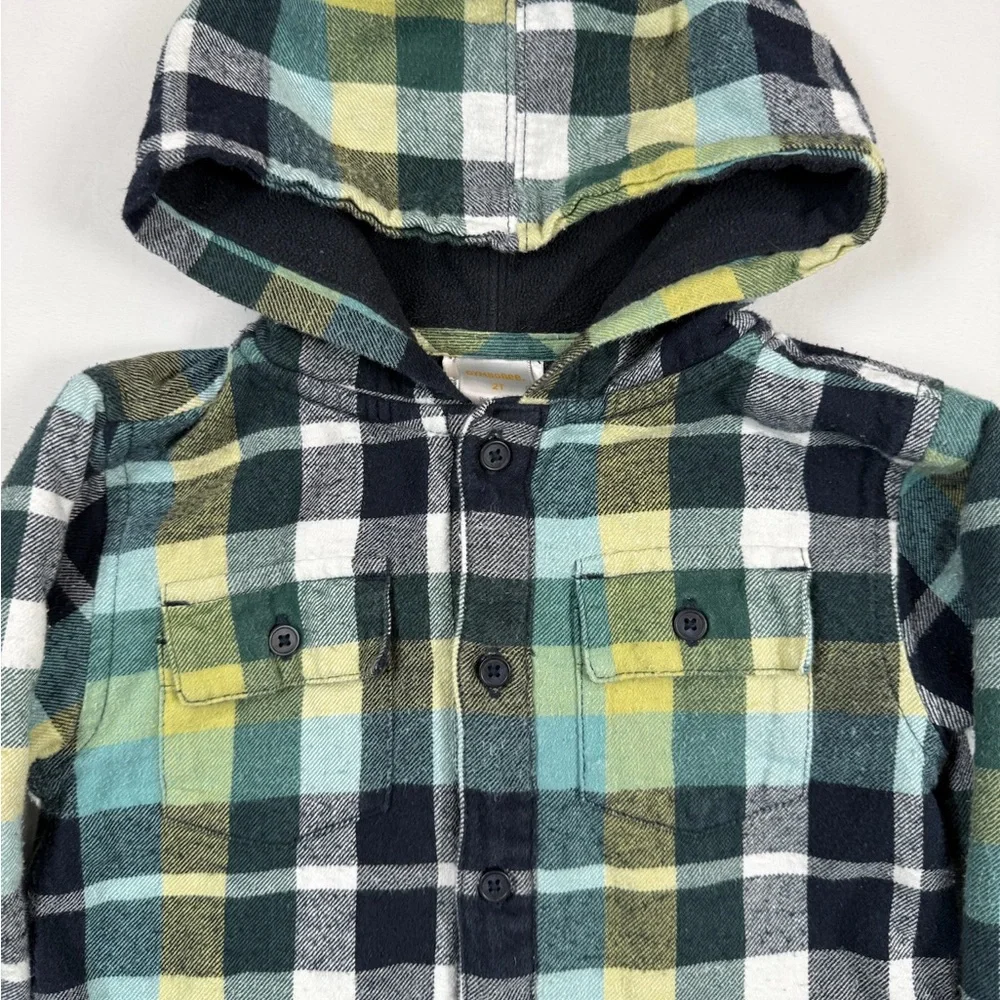 GYMBOREE Toddler Boys Hooded Plaid Flannel Jacket 2T Cozy‎ Outdoor Classic